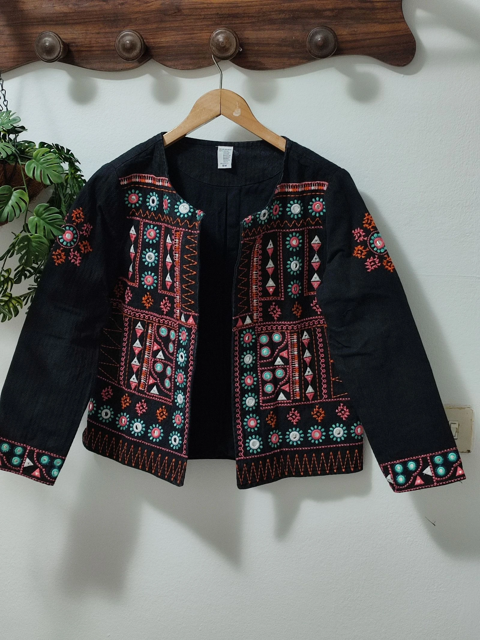 Chaqueta bordada estilo étnico / boho con espejos - 100% Algodón (Talla S/M)